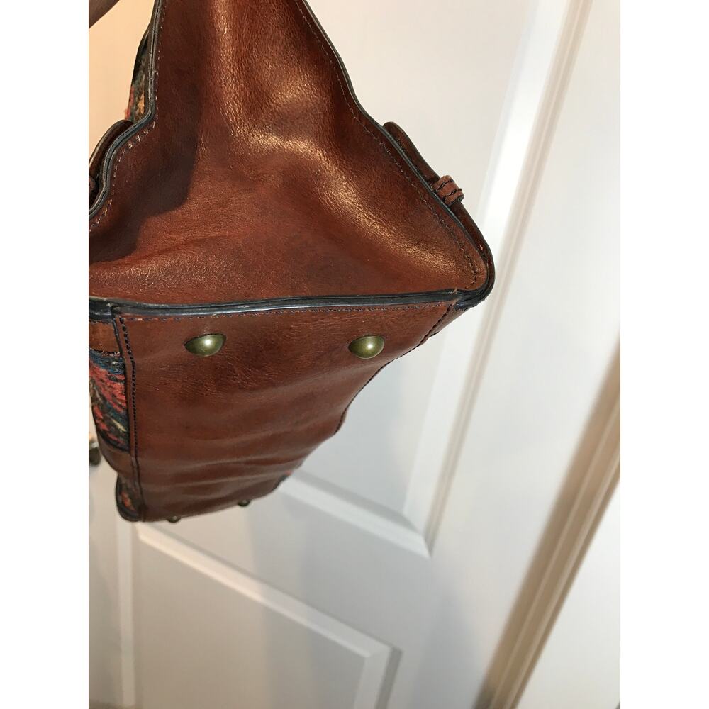 Fossil Vintage Reissue Satchel in Leather and Plaid Tweed Panels - Picture 6 of 11